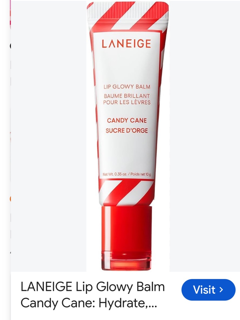 LANEIGE Lip Glowy Balm Candy Cane - Sheer Red Shine